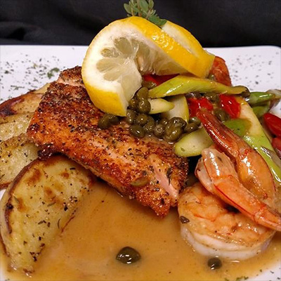 Pan Seared Salmon w Lemon Caper Butter at Sauk-Prairie Grill